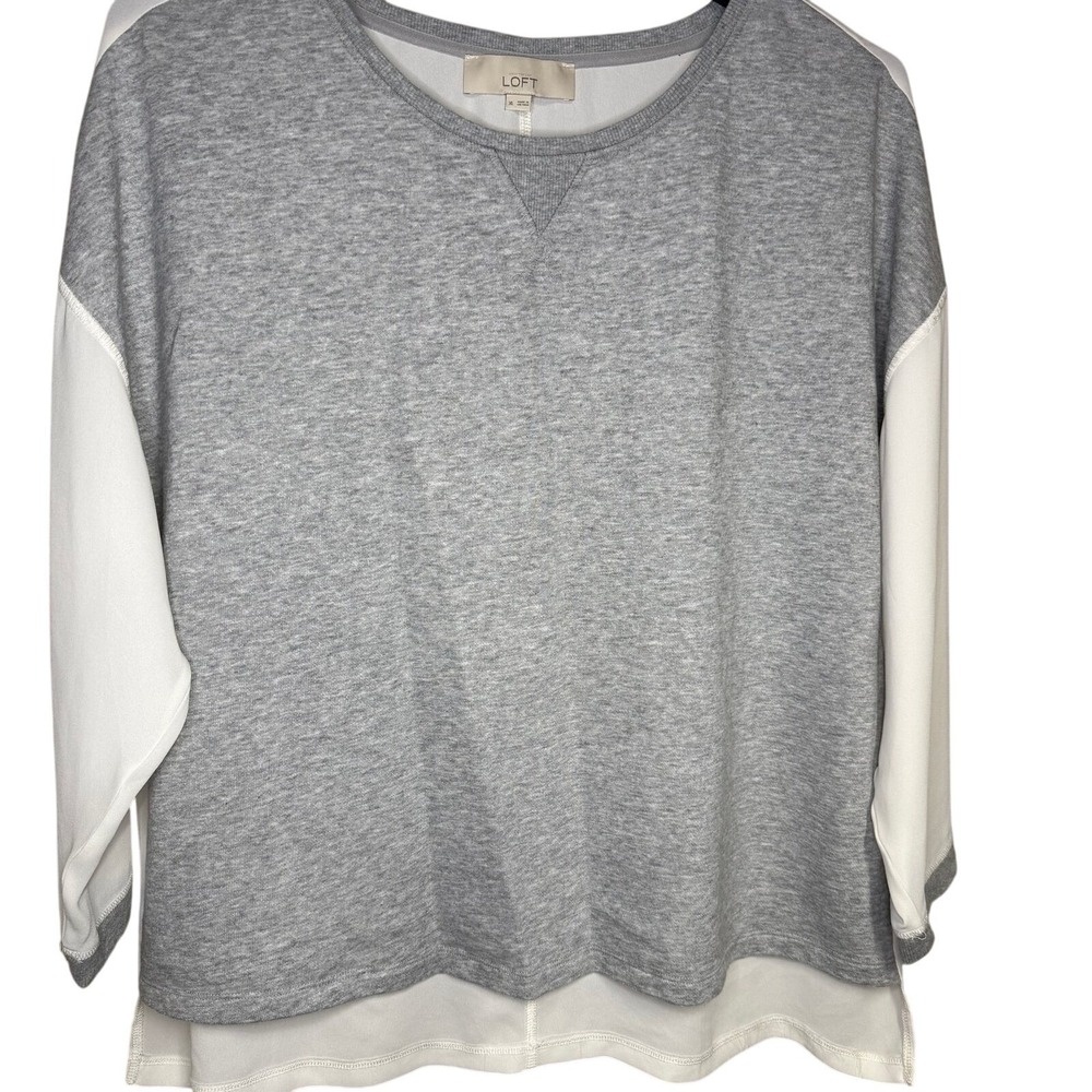 Ann Taylor Loft Womens XL Gray‎ shirt Chiffon Back grannycore minimalist chic